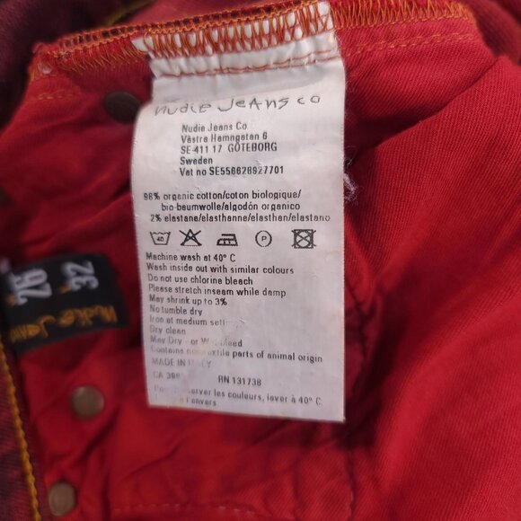 Nudie Jeans Women's 26x34 Red Tight Long John Skinny Leg Low Rise Denim Pants - Picture 10 of 10